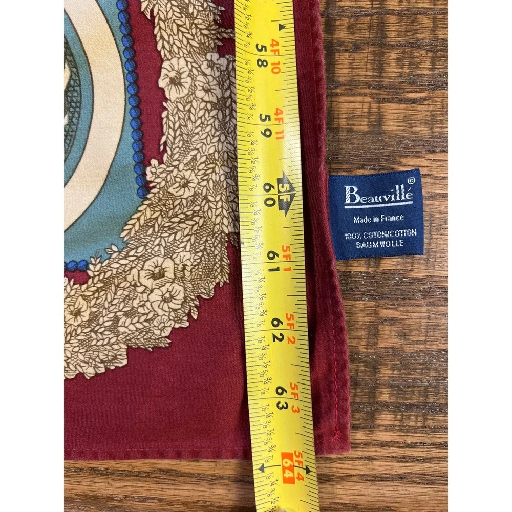 Beauville French Cherub Medallion Tablecloth Cotton Linen Burgundy Elegant 92x64